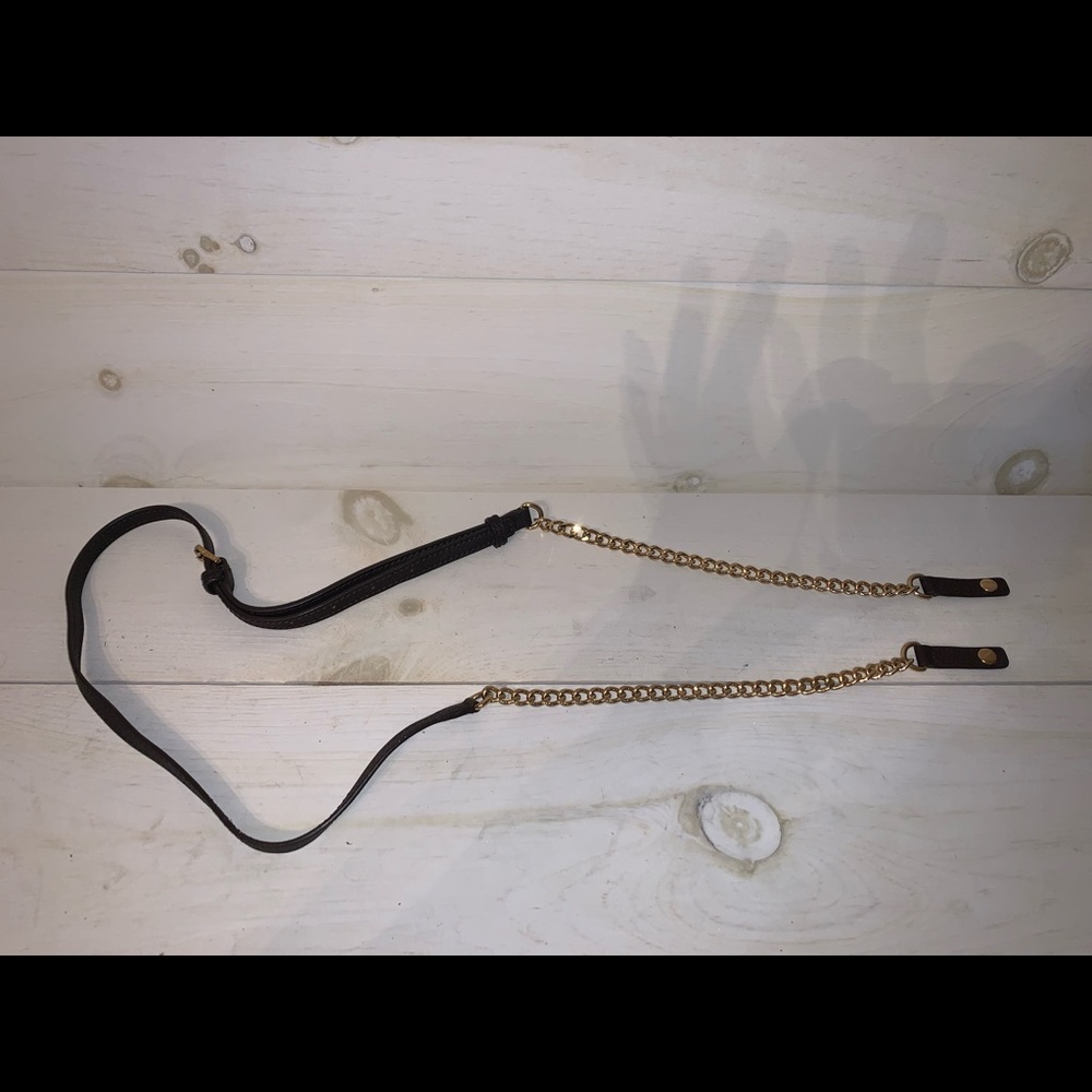 MICHAEL KORS Dark Brown Leather Strap  & gold colored chains